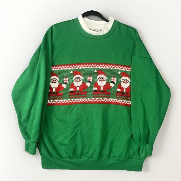 VTG Nutcracker Sweatshirt Sweater Sz XL Green Collared Knit Santa Claus 80s USA - Picture 1 of 8